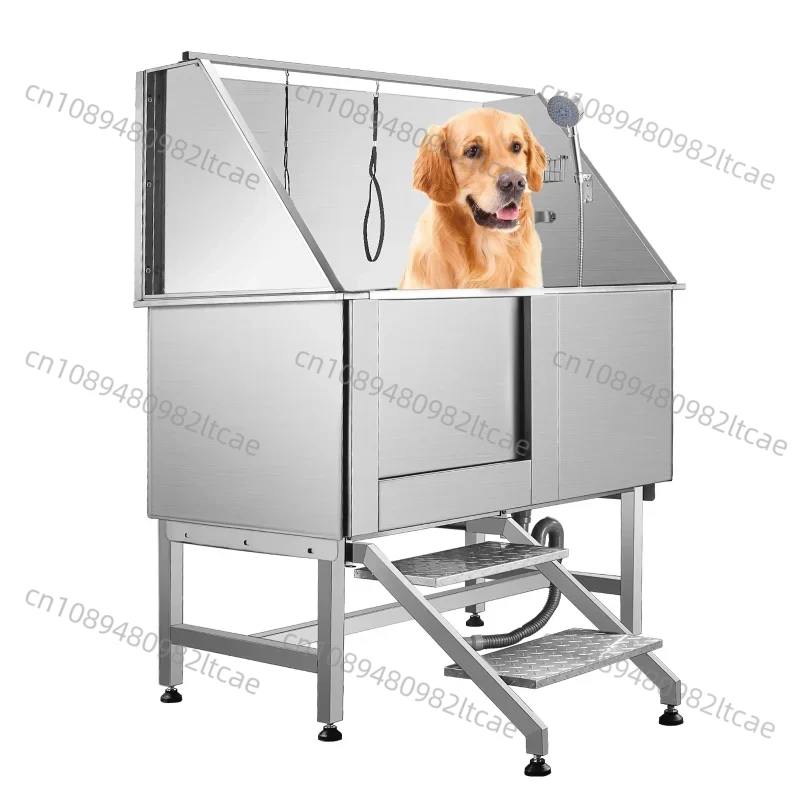 50 Inch Electric Dog Grooming Bathtub with High Pressure Sprayer Stainless Steel Electric Lift Height Pet Paw Cleaner Bathtub