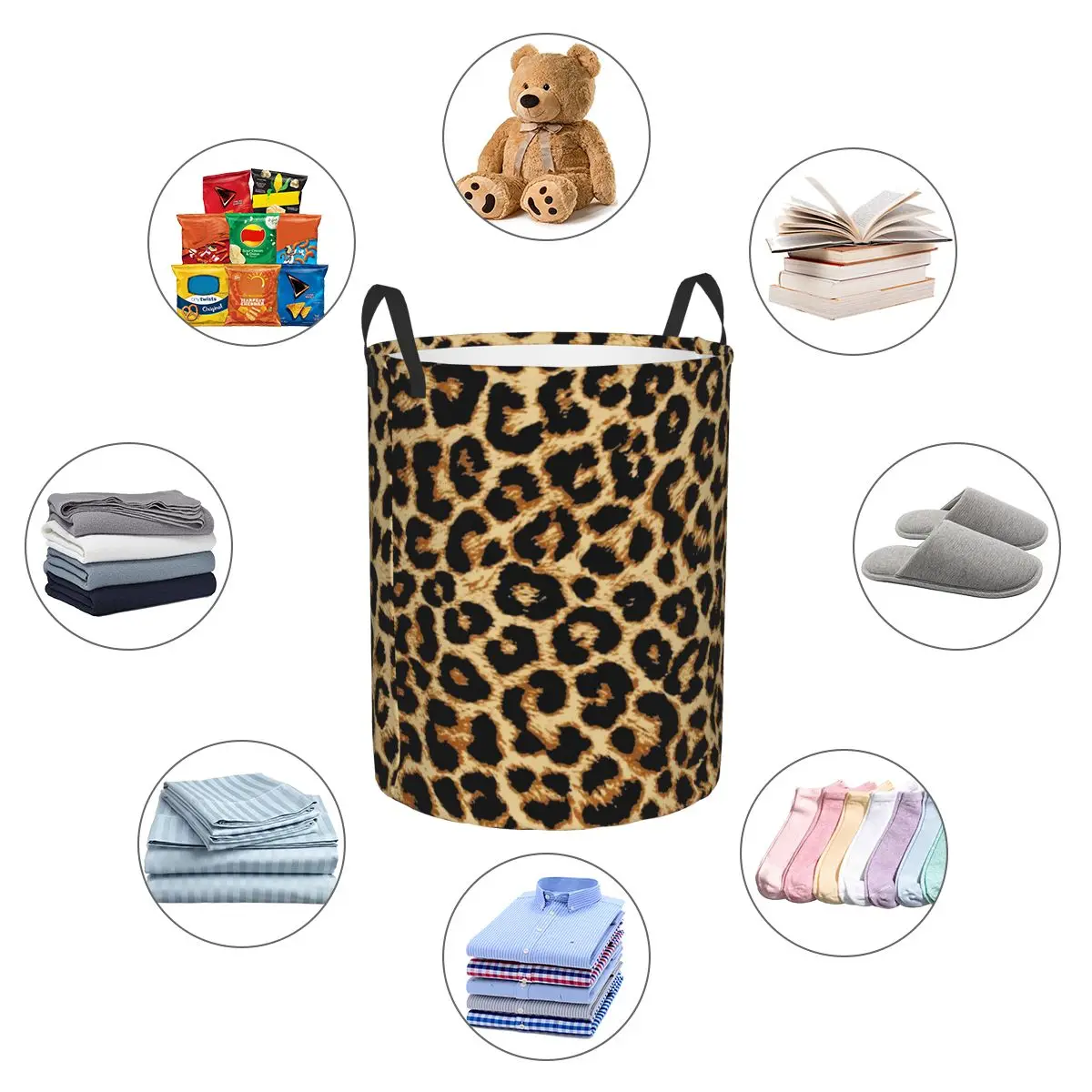 Custom Leopard Fur Skin Texture Laundry Hamper Large Storage Basket Tropical Wild Animal Girls Boys Toy Organizer