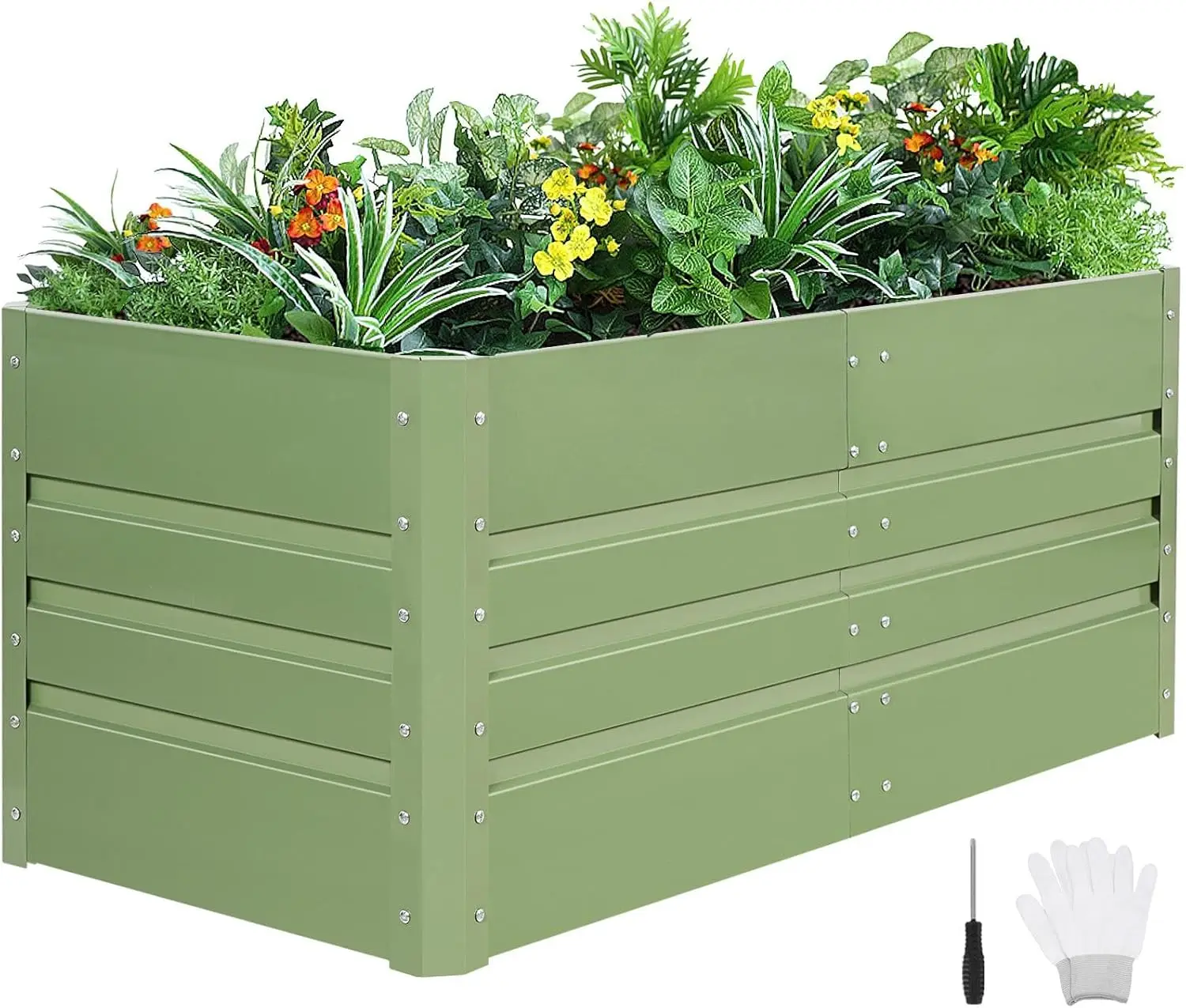 

Raised Garden Bed -Galvanized Planter Box for Outdoor Gardening and Planting, Ideal for Vegetables and Plants.Green-1Pcak