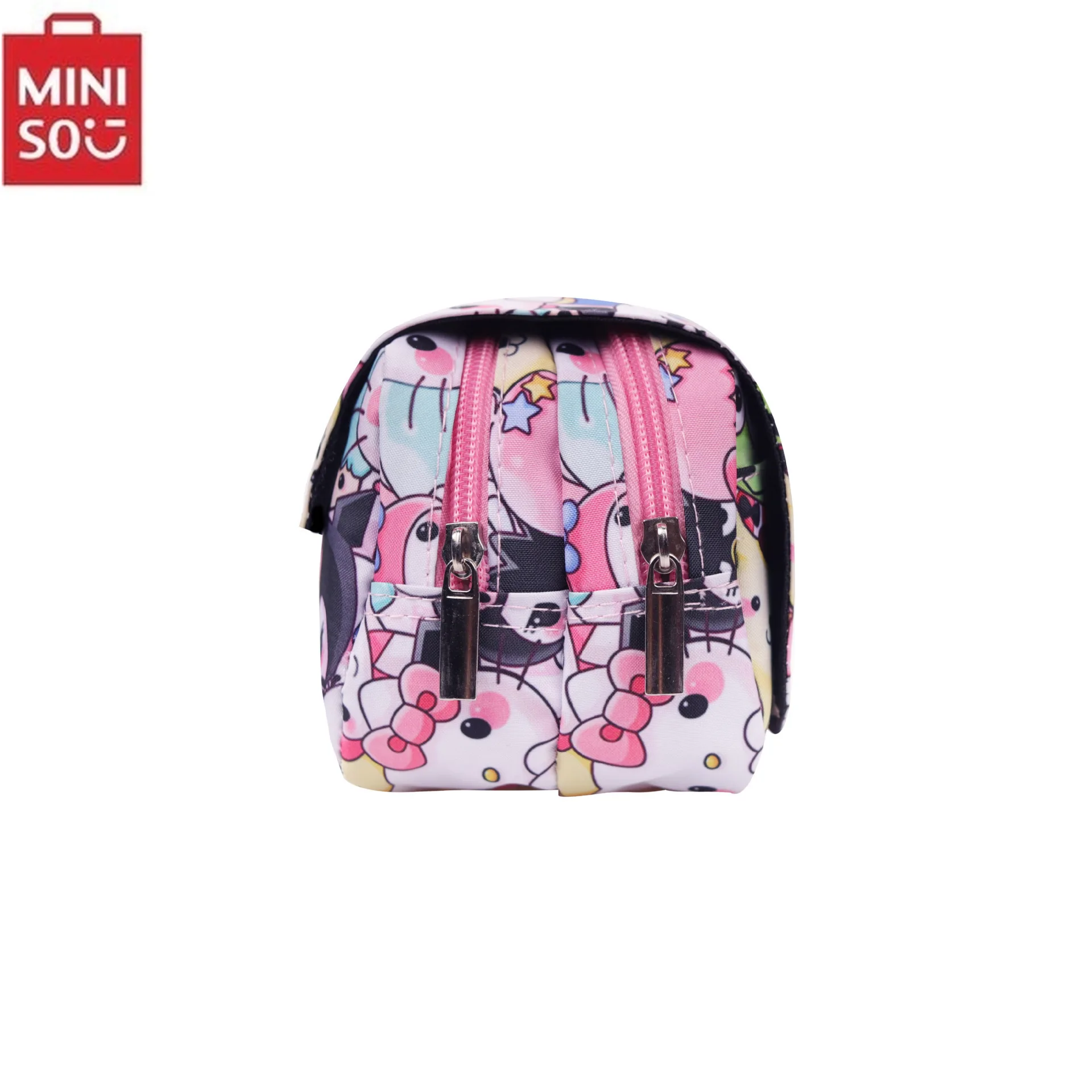 MINISO Kuromi Schoolbag Students Kawaii Double-layer Pencil Bag Large-capacity Casual Backpack Cartoon Printing Pen Bag