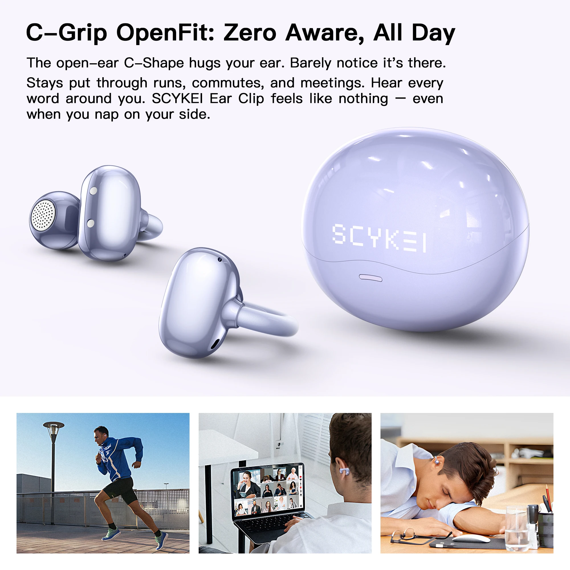 KIESLECT Scykei Ear Clip Double Microphones ENC IPX4 Wireless Earbuds with Touch Controls AI Capabilities 30h Playtime with Case image 2