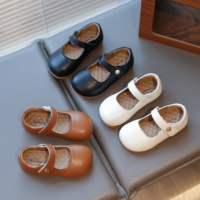 

2025 New Girls' Leather Shoes Spring Autumn New Round Toe Versatile Kid's Casual Shoes Simple Lightweight Children's Shoes