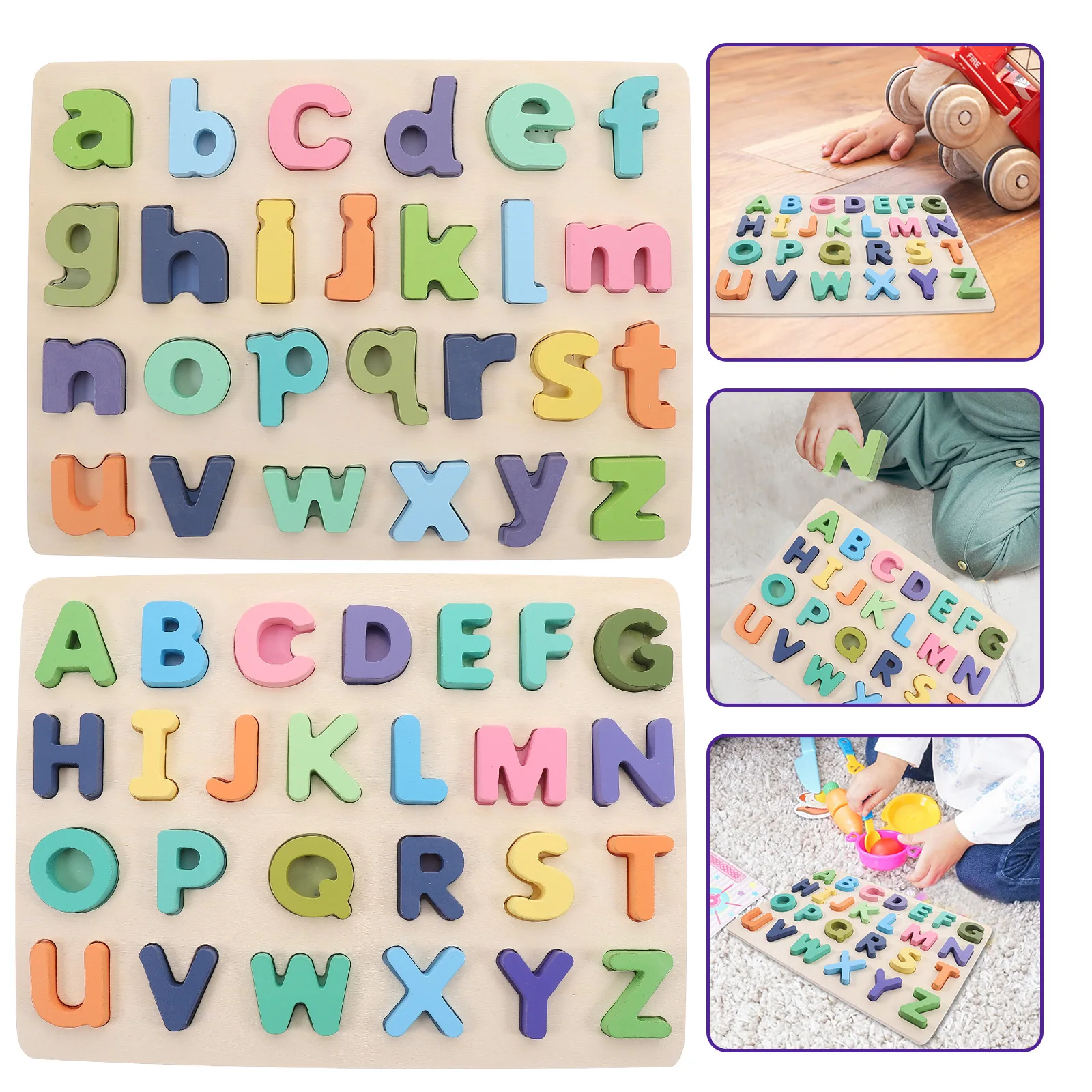 2 juegos de rompecabezas de madera con alfabeto, juguetes para niños, bloques de letras de madera de aprendizaje, juego a juego, rompecabezas educativos para bebés