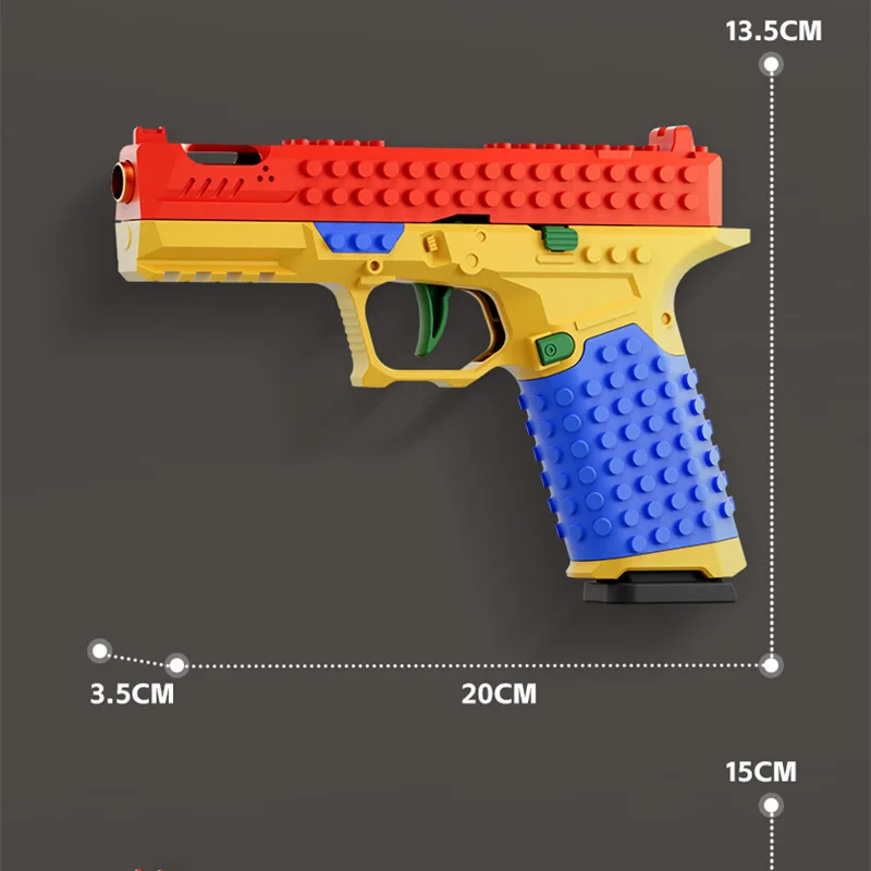 Pistolet z klocków, wystrzeliwujący nabój, strzelający ciągle, airsoftowy, z efektem blowback, pusty, wiszący pistolet-zabawka, do użytku na zewnątrz, do gier CS