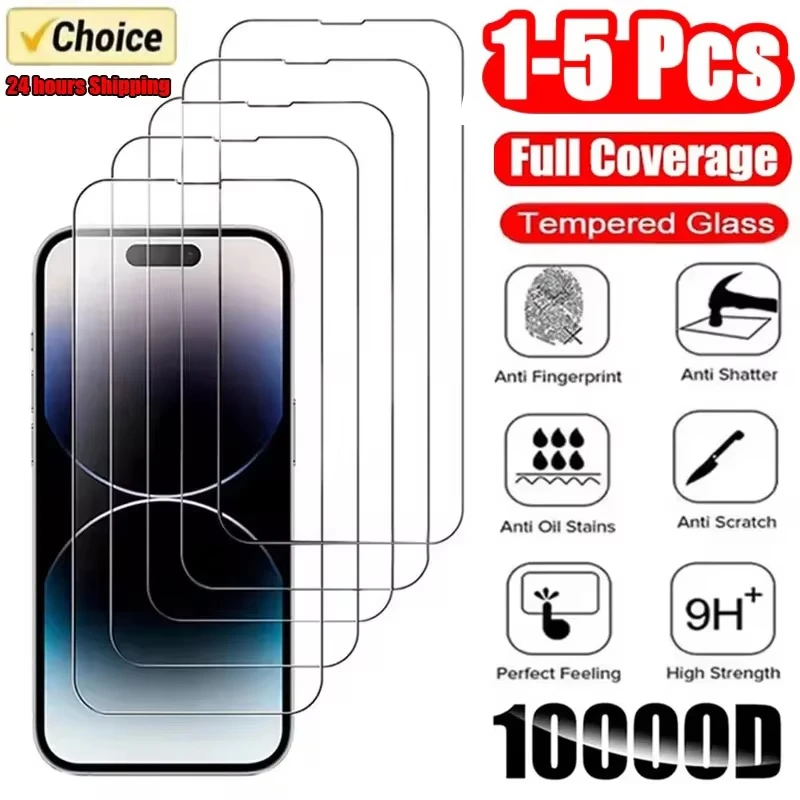 

5Pcs Tempered Glass For iPhone 15 13 11 12 14 Pro Max Mini Screen Protector For IPhone 16 17 8 Plus X XR XS MAX Protective Glass