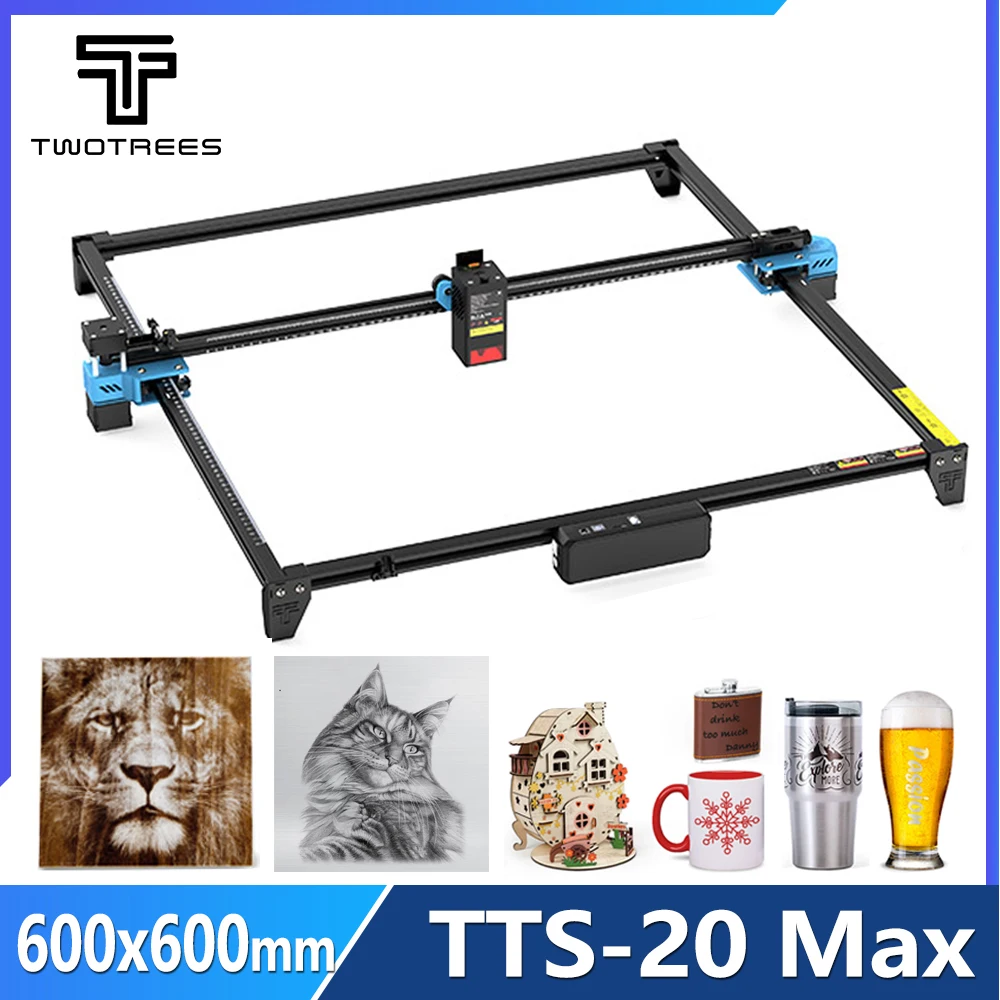 

Twotrees TTS-20 Max металлический лазерный гравировальный станок, рабочая зона 600x600 мм, станок для лазерной резки для МДФ, акриловой, кожи, дерева