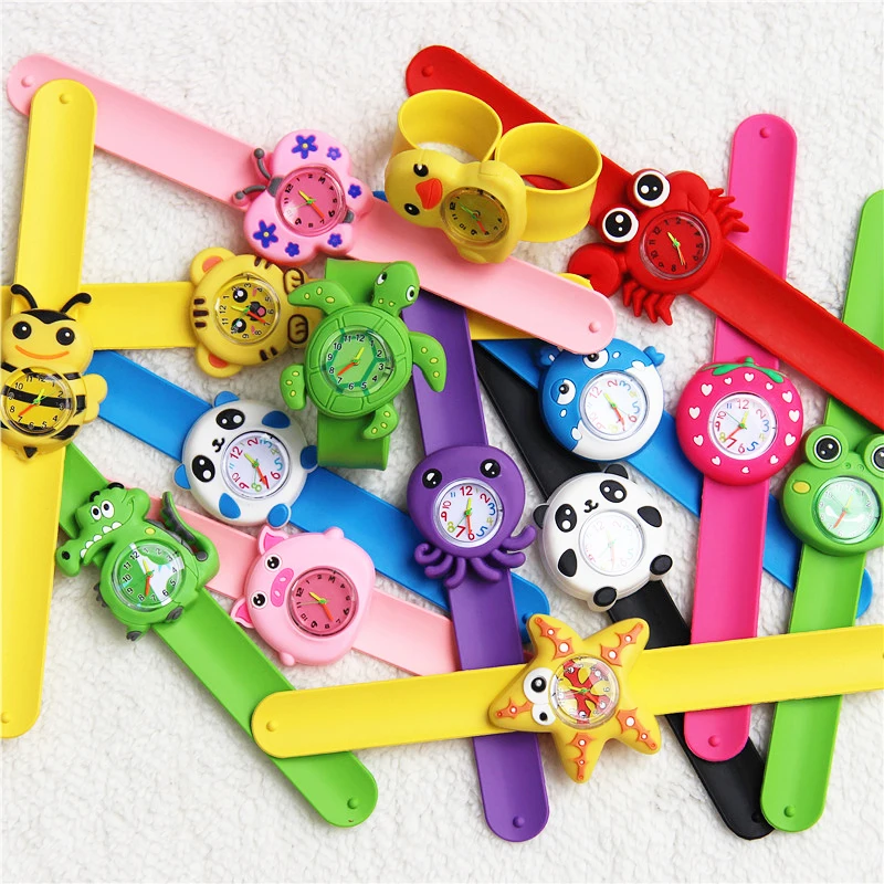 Cartoon 3D Animals Children Watches Baby Birthday Party Gifts Girls Boys Kids Slap Watches Baby Study Time Toy Clock