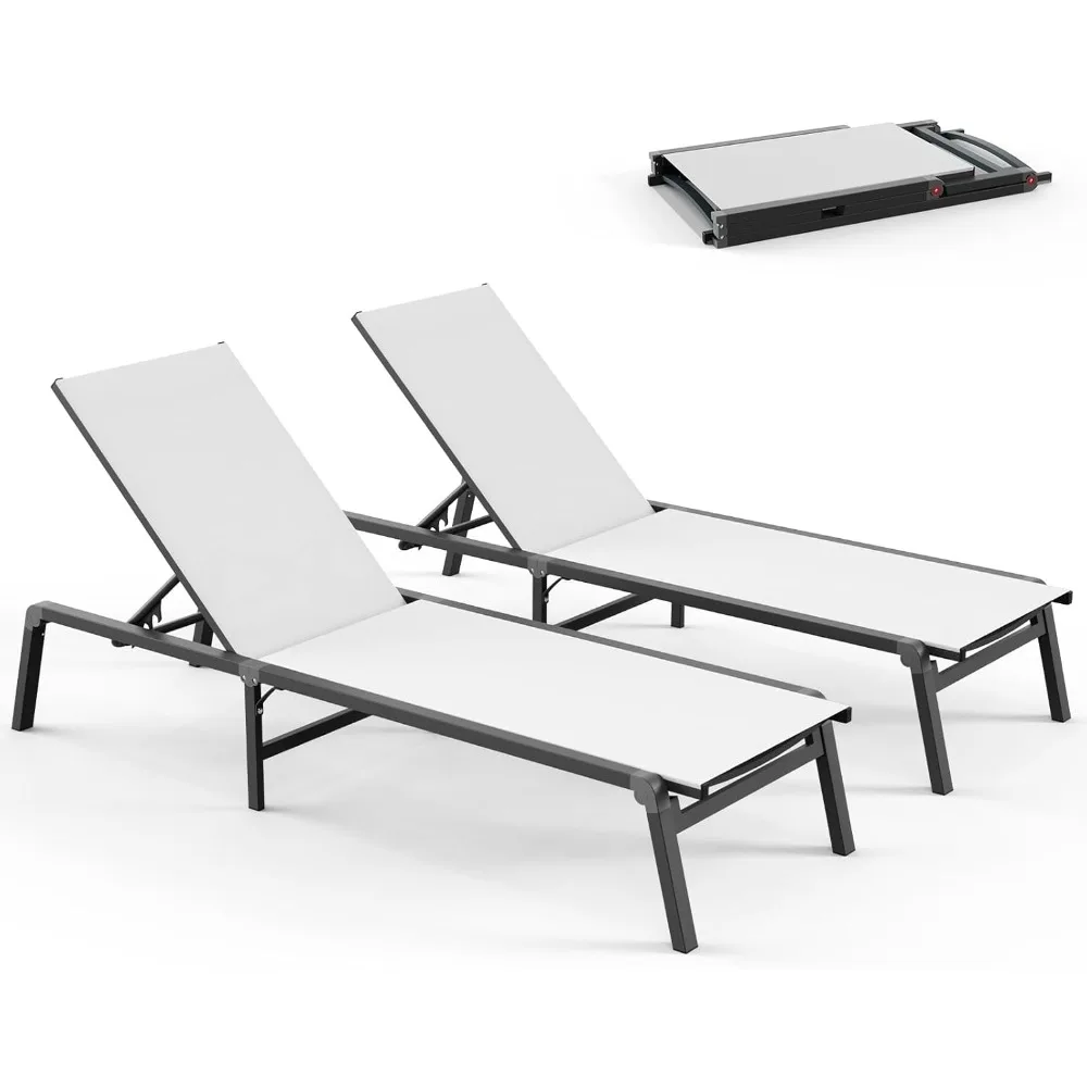 

Pool Lounge Chairs Set of 2, Foldable Aluminum Chaise Lounge Outdoor with 5 Positions Recliner - Free Assembly, Lounge Chair