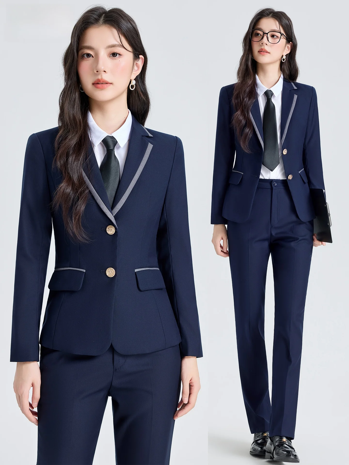 

College Sle Women's Suit Set Interview Profional Clothing Color Blo Small Size Girls' orm Slim Fit Long Sve
