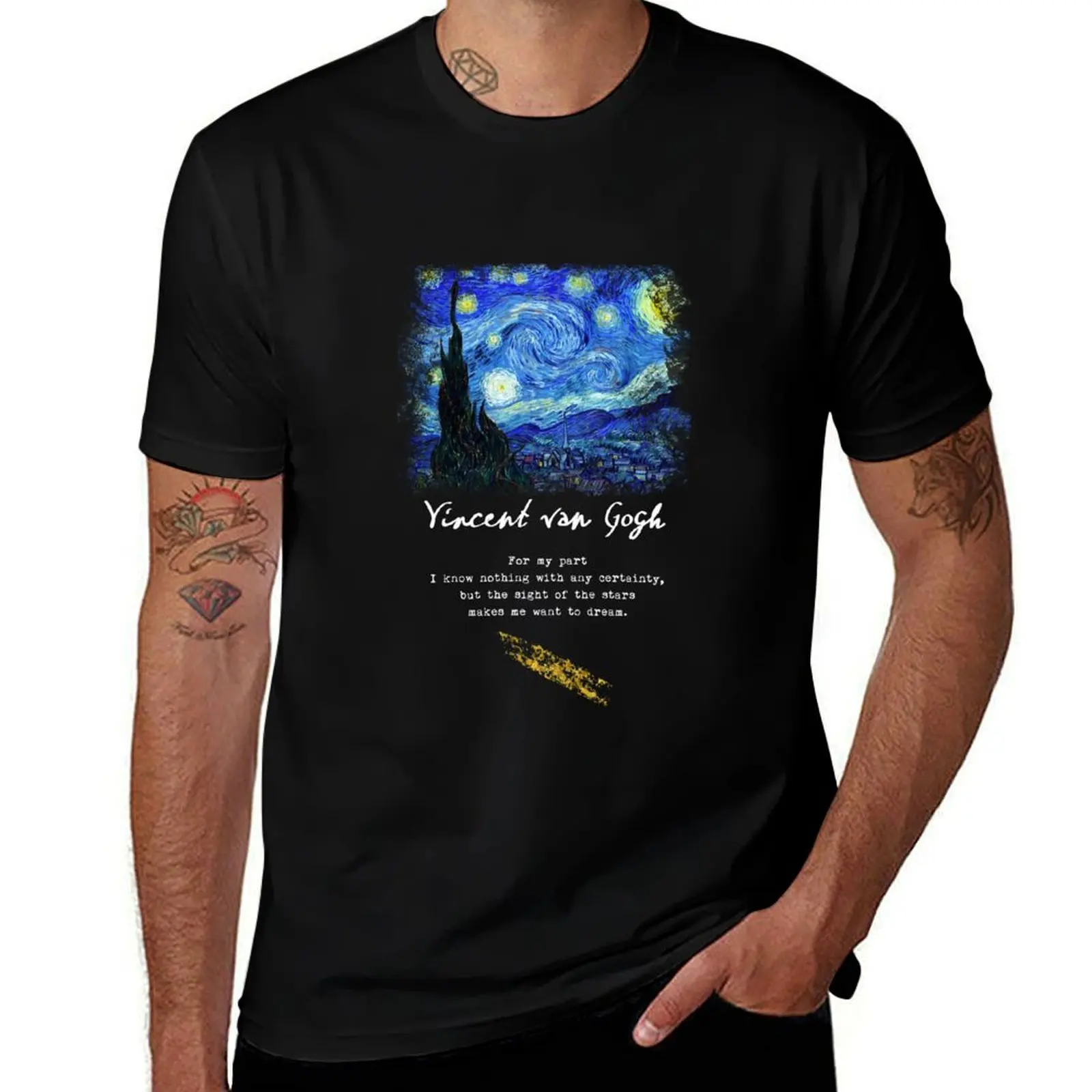 

Vincent Van Gogh Starry Night, Poem / Quote, Signature. T-Shirt vintage clothes plus sizes man clothes mens tall t shirts