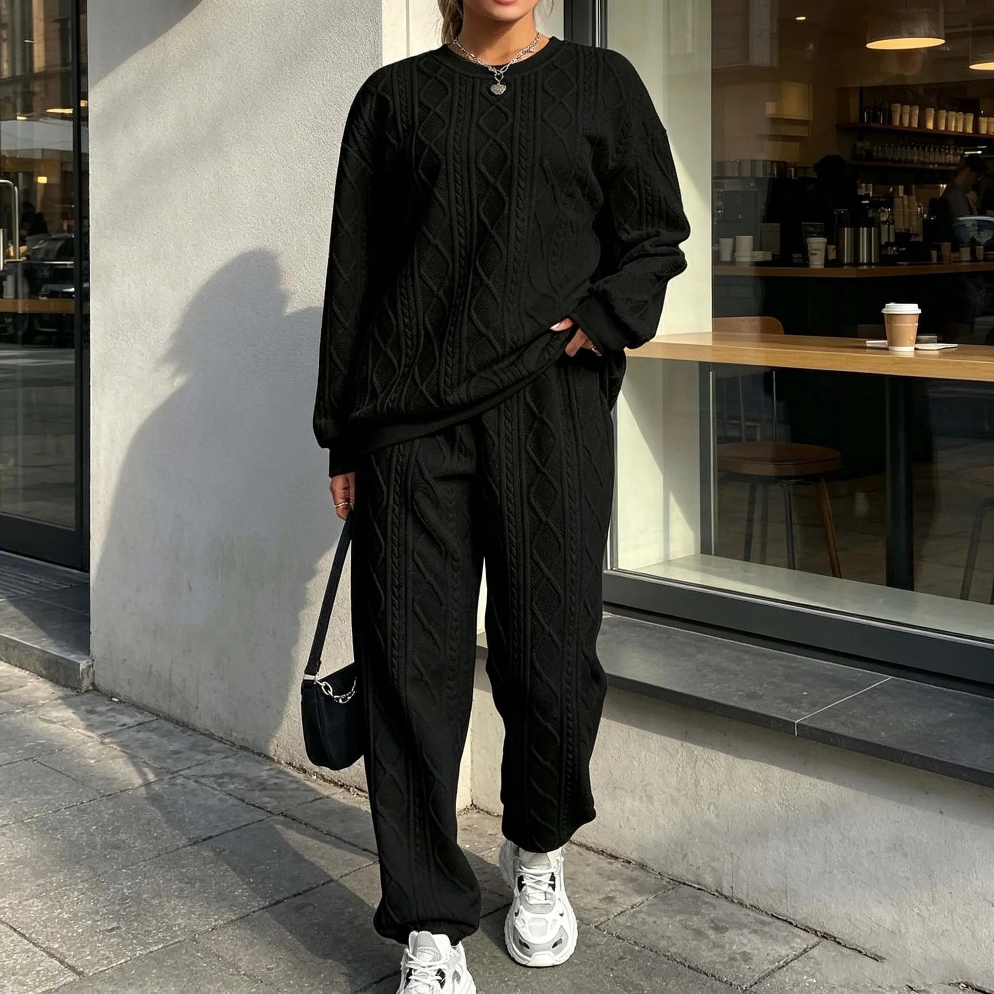 For Spring Autumn Casual Lounge Wear Argyle Jogger Set For Daily Casual Breathable Texture Lightweight Design Medium Elasticity