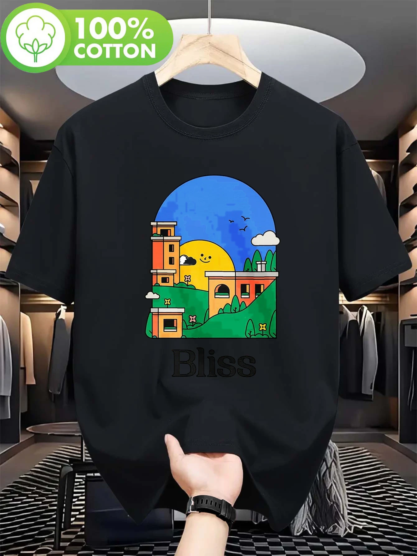 T-shirt Homme 2026 Bliss Architecture Italienne - Imprimé Village Européen Bleu Royal avec Colisée de Rome et Duomo de Florence, Léger
