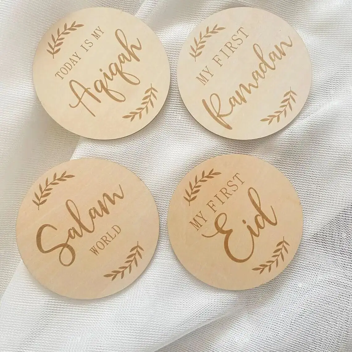 4 قطع من بطاقة معلم الطفل الإسلامي، بطاقات خشبية لحديثي الولادة