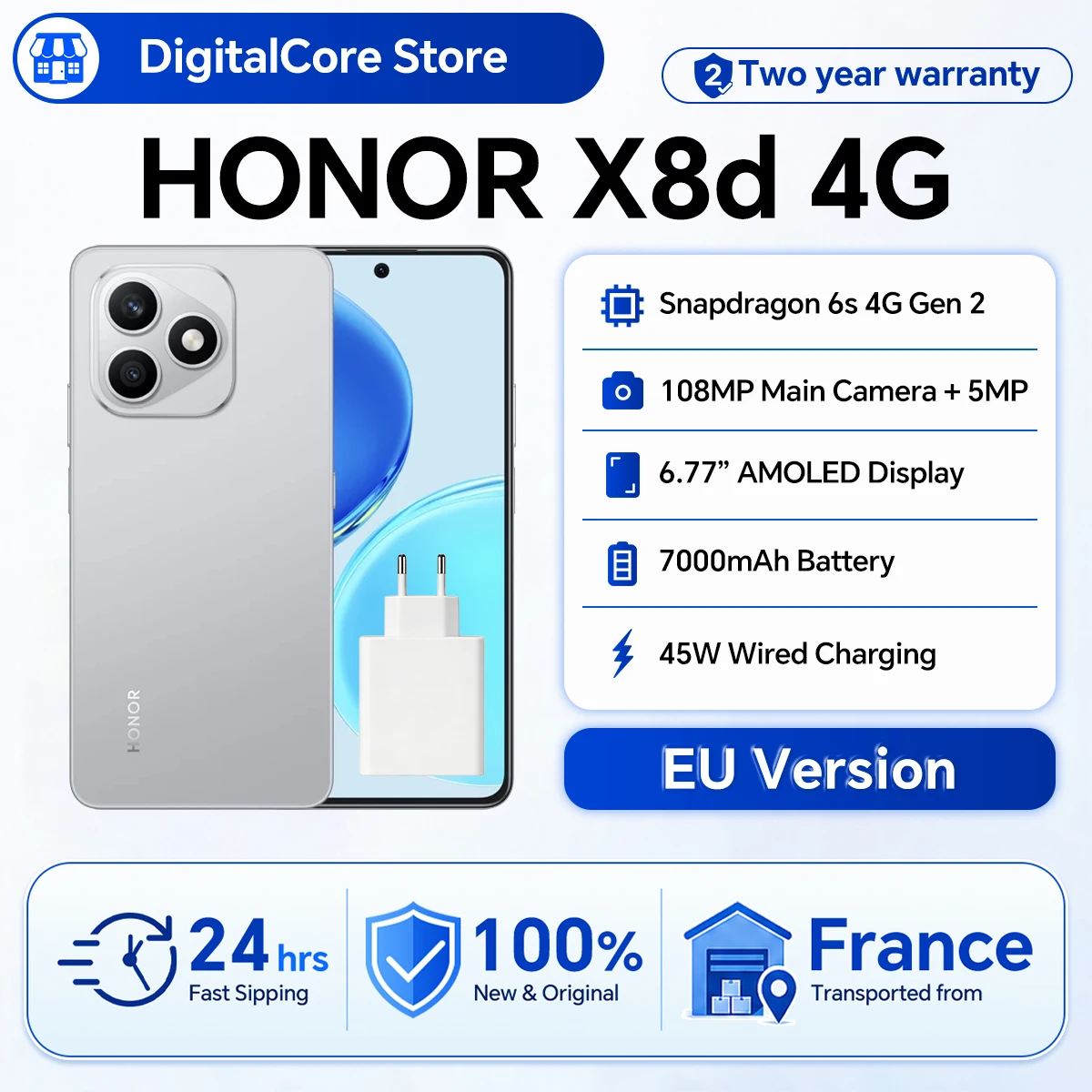 HONOR X8d Smartphone Snapdragon 6s 4G Gen 2 6,77" AMOLED 7000mAh Akku 45W superschnelles Laden 108MP hochauflösende Hauptkamera IP65 EU-Version