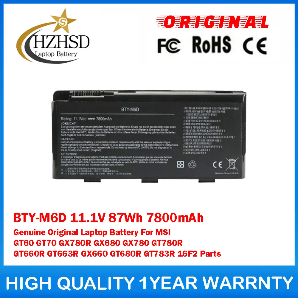 

BTY-M6D 11.1V 87Wh 7800mAh Genuine Original Laptop Battery For MSI GT60/70 GX780R GX680 GX780 GT780R GT660R GT663R GX660 GT680R