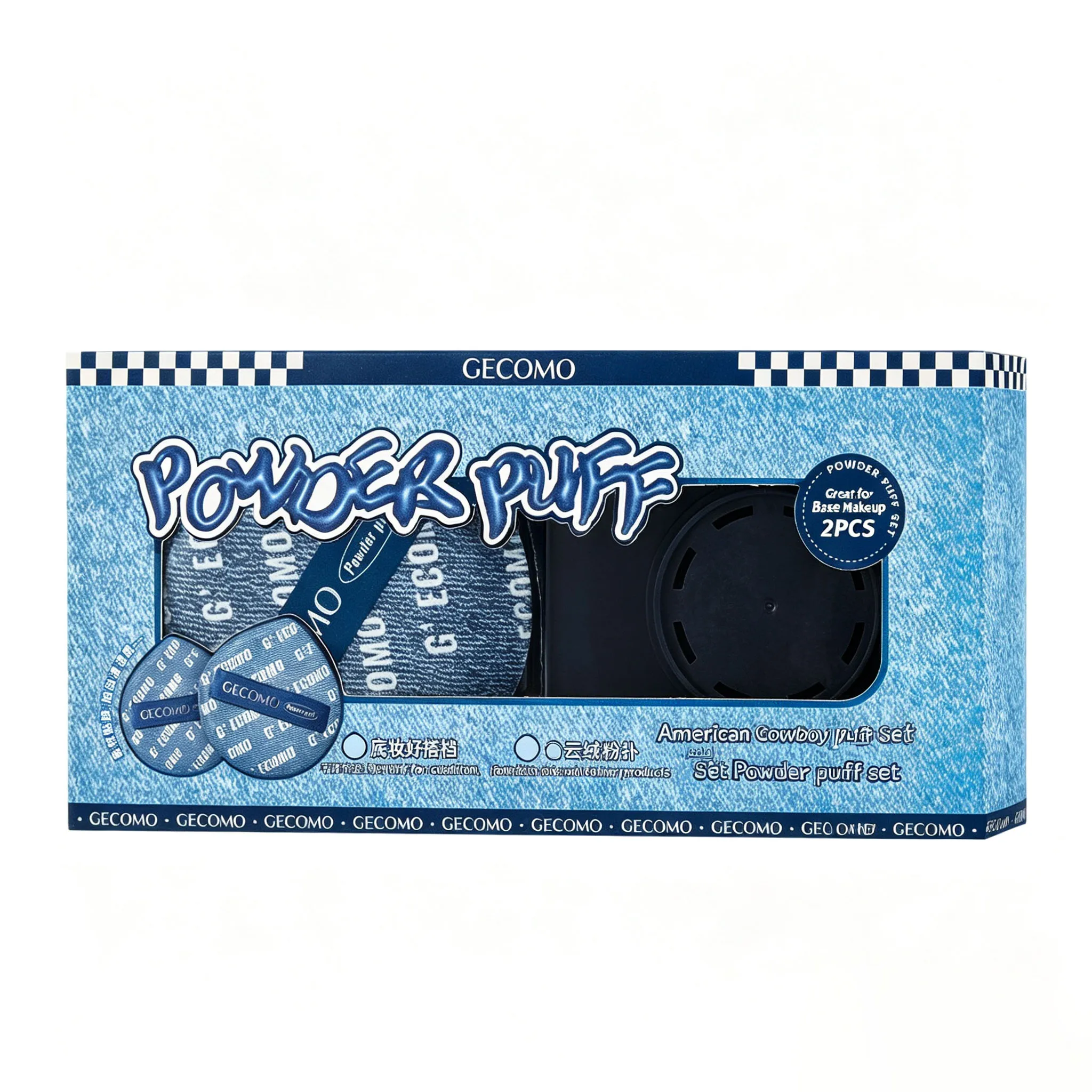 Makeup Puff, 2PCS Denim Style Foundation Puff Set with Storage Case Soft Wet Dry Use for Face Base