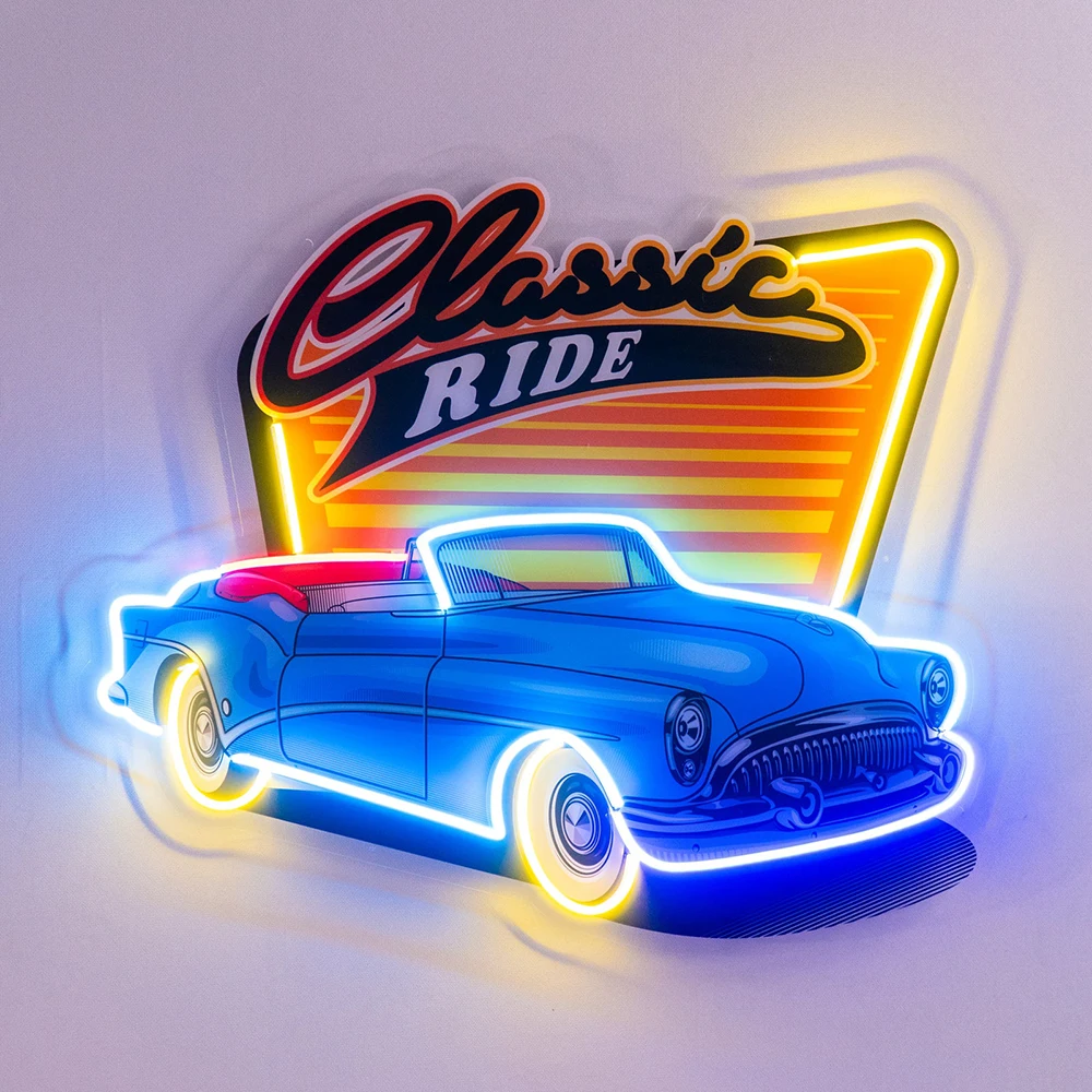 Car The Sunset Neon Sign Light, obra de arte acrílica, decoración de pared para dormitorio, sala de estar, luces nocturnas, tienda personalizada hecha a mano, Bar