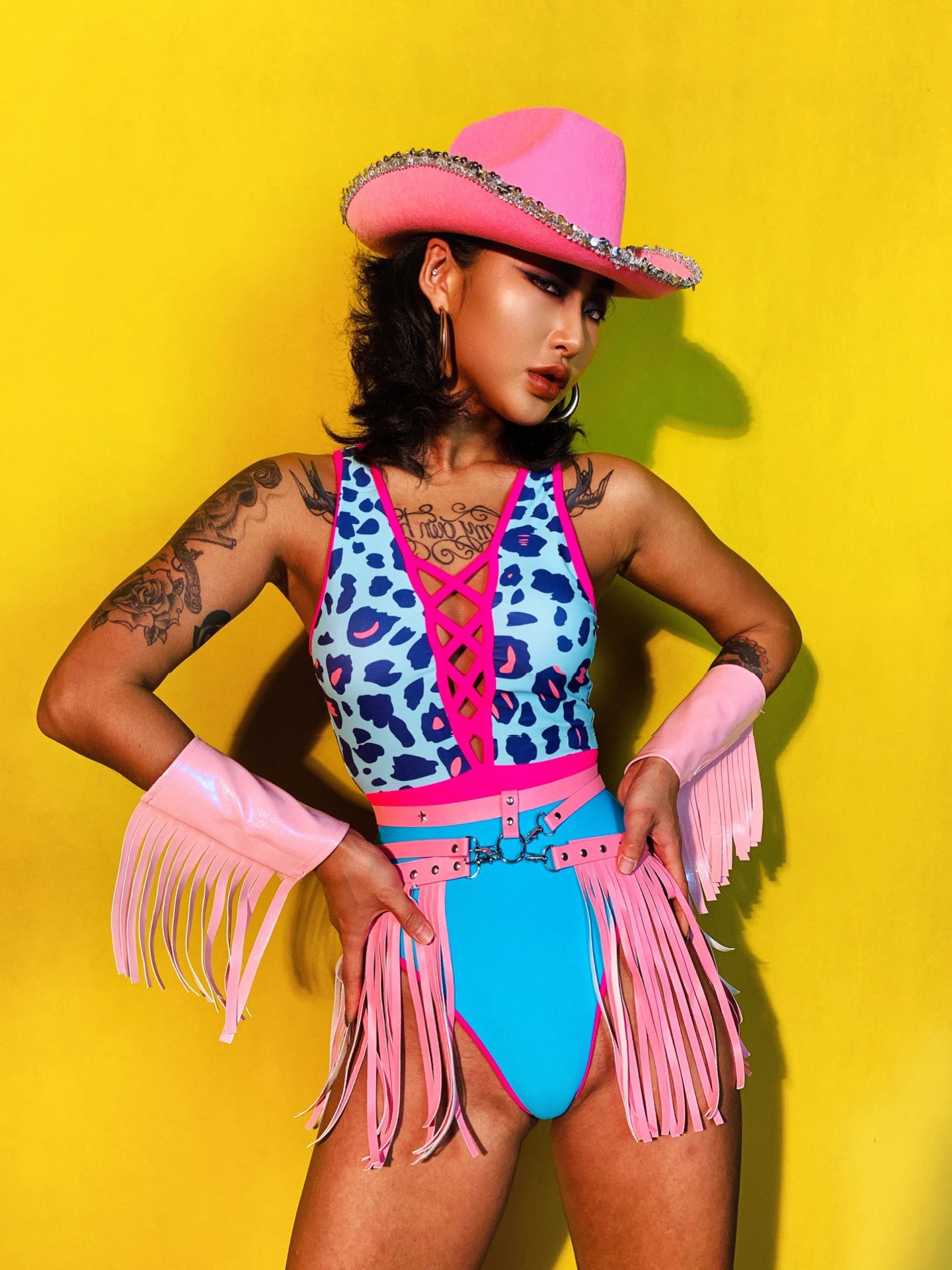 

Cow Boy Nightclub Gogo Dancing Costume Hip Hop Jazz Dancer Outfit Leopard Bodysuit Party Bar Dj Clubwear Rave Clothes