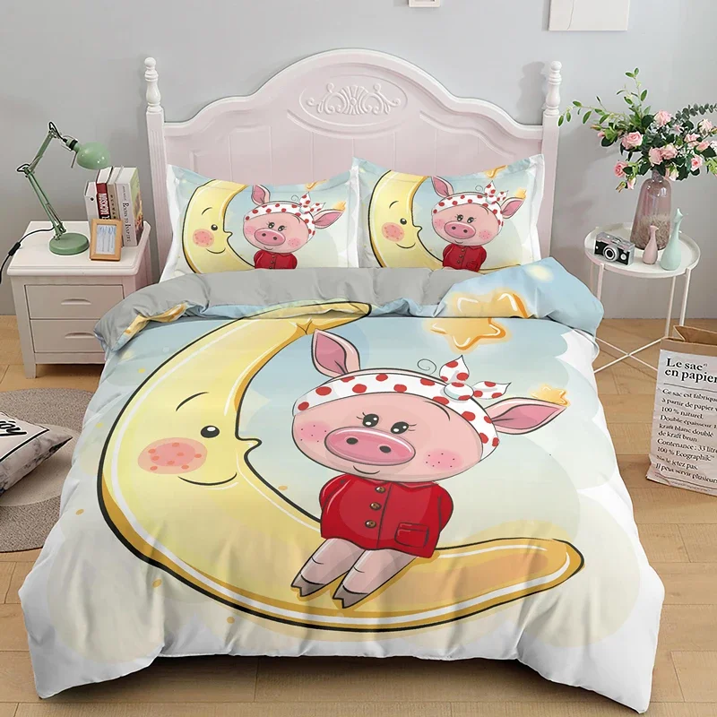 Cartoon Lovely Pig Bedding Set Duvet Cover With Pillowcase For Kids Adult Gifts Quilt Covers Single Double Queen King Bed Sets