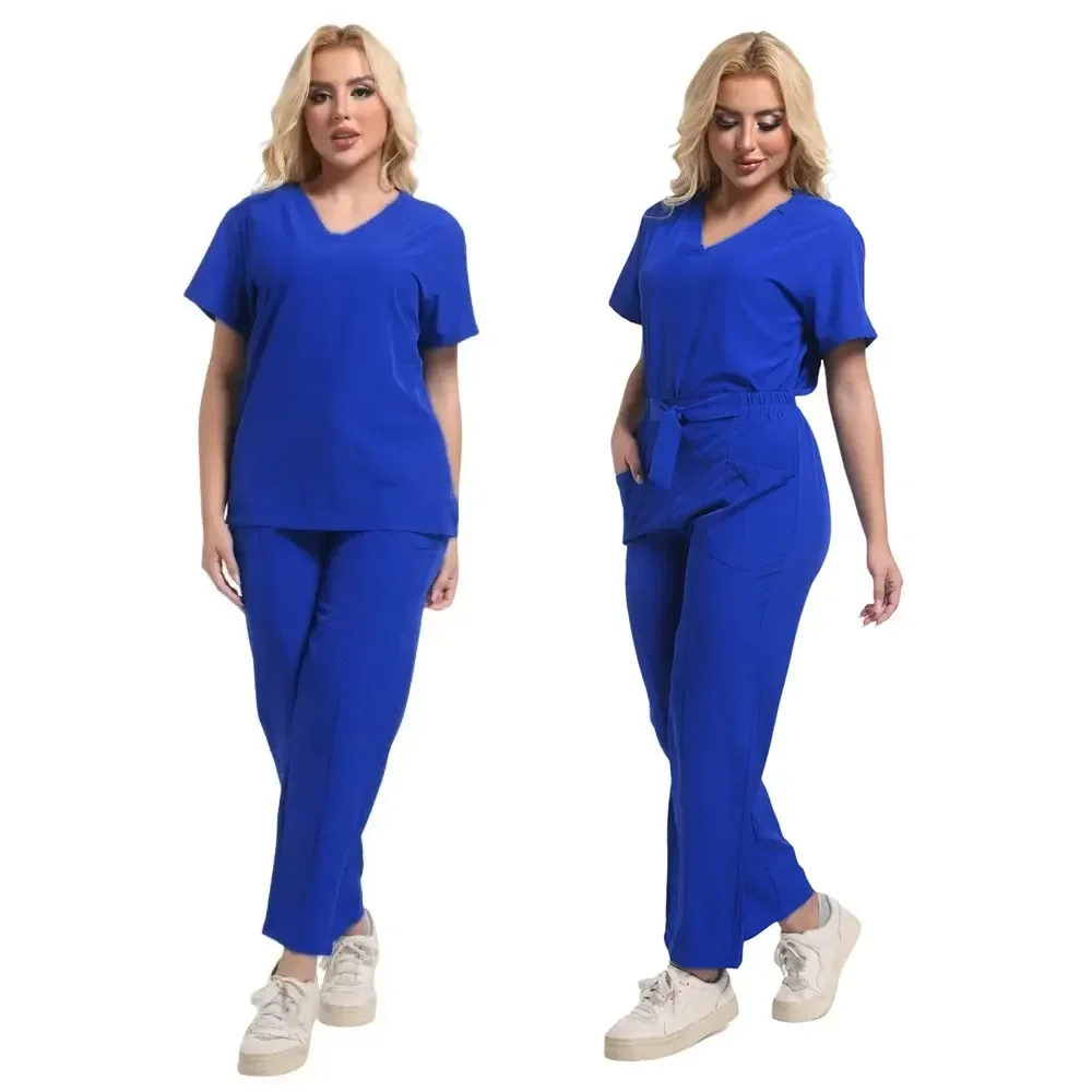 Slim Fit Women Medical Uniforms Nurses Accessories Doctors Scrubs Tops Pant Bow embroideryDental Clinic Beauty Salon WorkwearSet