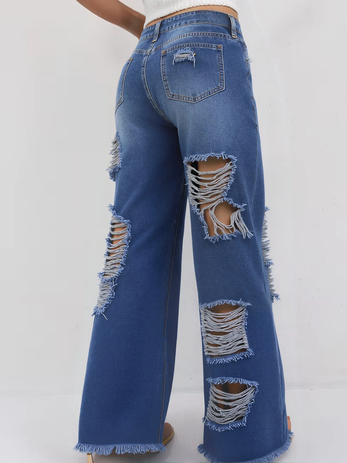 Women's High Waist Straight Leg Jeans Vintage Streetwear Loose Wide Leg Ripped Denim Pants Casual All Match Slim Fit Trousers