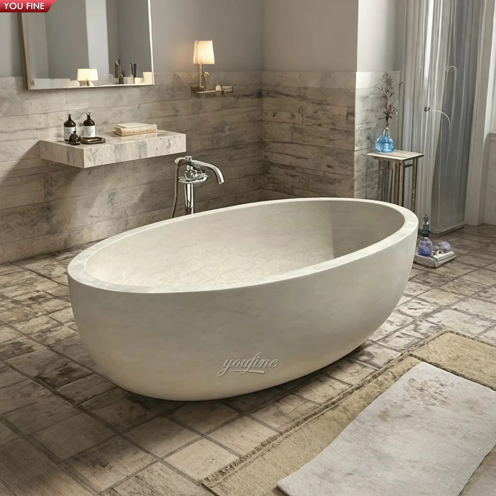 Luxury Stone Baths,YOUFINE  standing Natural Marble Bathtub Hand-Carved Oval Stone Tub For Bathroom