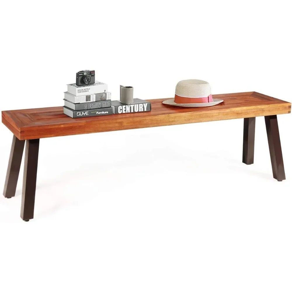 

Wood Patio Seating, Dining Benches for Garden, Lawn, Farmhouse and Entryway with Metal Legs