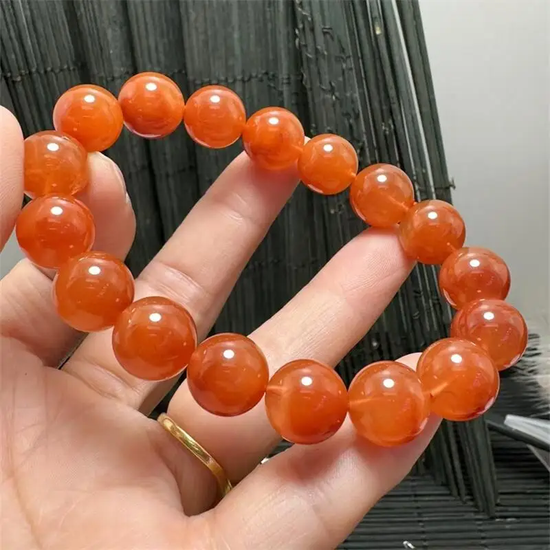 12MM Natural Red Rabbit Hair Quartz Bracelet Handmade Stretch Rope Bracelet Luxury Jewelry Energy Healing Gift