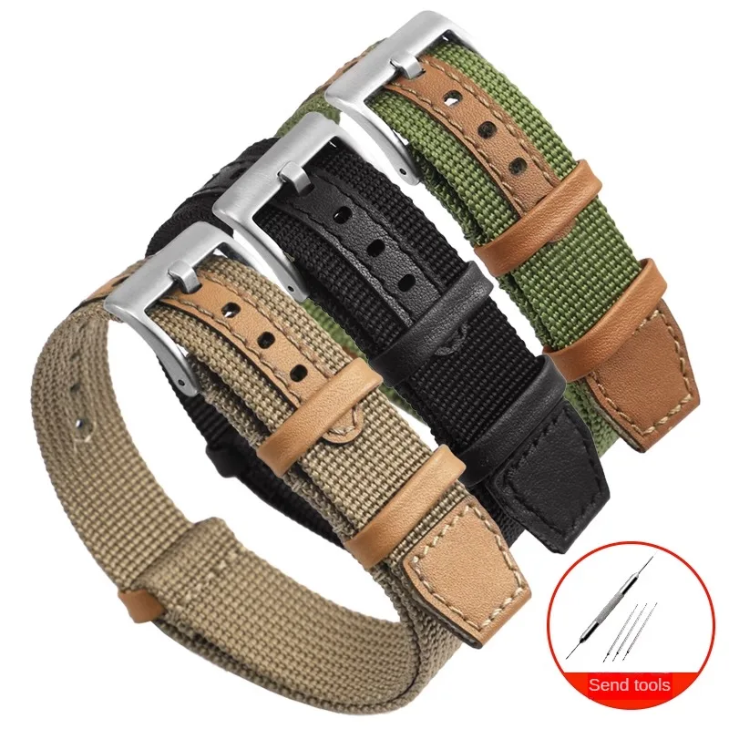 Canvas Watch Band Replacement Khaki Field Series Vintage Nylon Watch Band 20/22mm