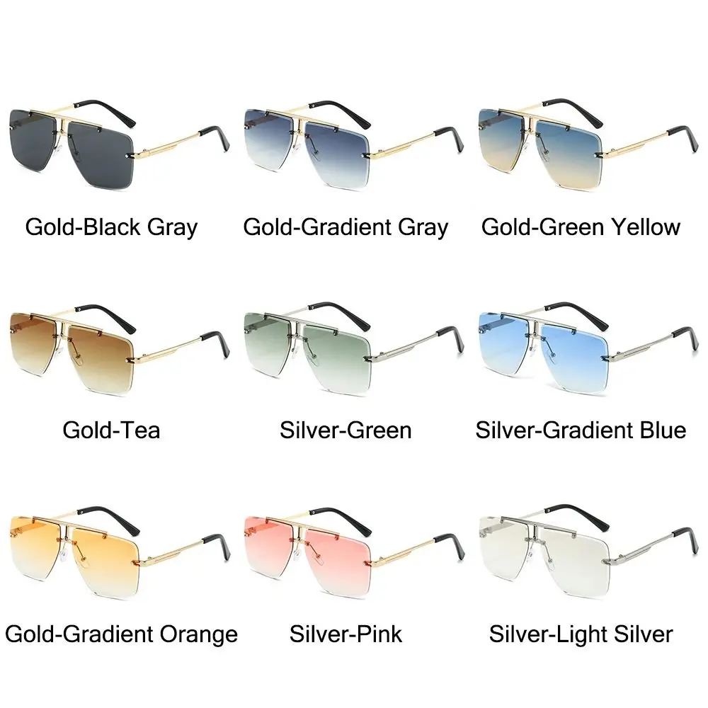 Oversized Double Bridge Sunglasses Frameless Square Frame Men's Shades UV Protection Rimless Street Shooting Eyewear