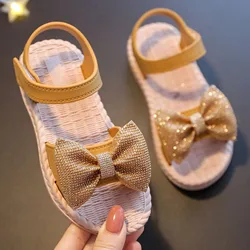 Sandalias 2024 Summer's Princess Child Sandals Bow Tie Girls' Shoes Fashion Casual Non Slip Kids Shoes Beach Shoes zapatos niña