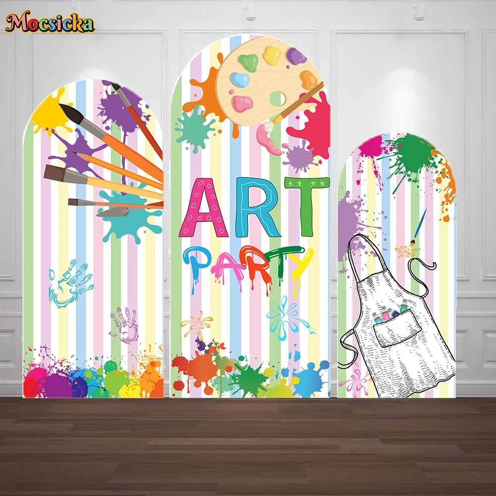 

Art Party Arch Panel Background for Kids Birthday Colorful Graffiti Brush Backdrop Photobooth Student Cake Smash Photo Studio