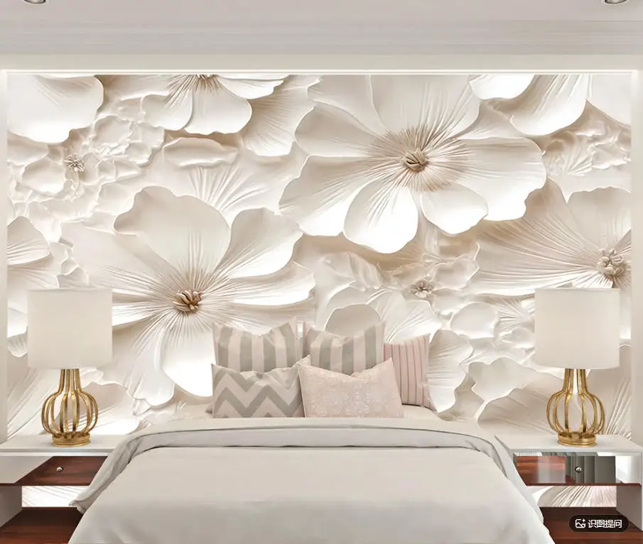 Customized wallpaper relief high-definition wallpaper warm color petal living room background mural Nordic flower wallpaper