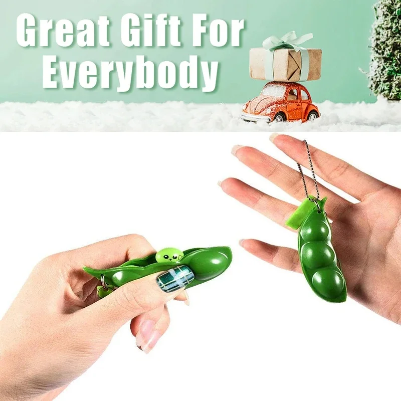 2/6/10 個エンドウ豆の殻ストレス解消おもちゃ絞るクリエイティブデザイン枝豆キーホルダー絞る楽しいストレス解消アクセサリー