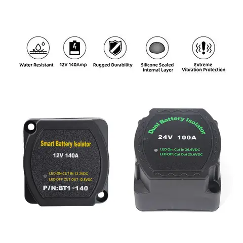 12V 또는 24V 스마트 듀얼 배터리 아이솔레이터 전압 감지 분할 충전 릴레이 VSR 자동차 부품 2 배터리 은행 충전 빨간색 LED