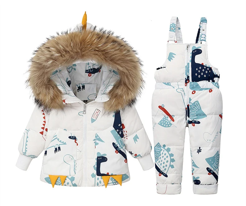 Children Winter Warm Down Jacket Parka Boy Baby Overalls Toddler Girl Clothes Kids Dinosaur Clothing Set Hooded Coat Snowsuit