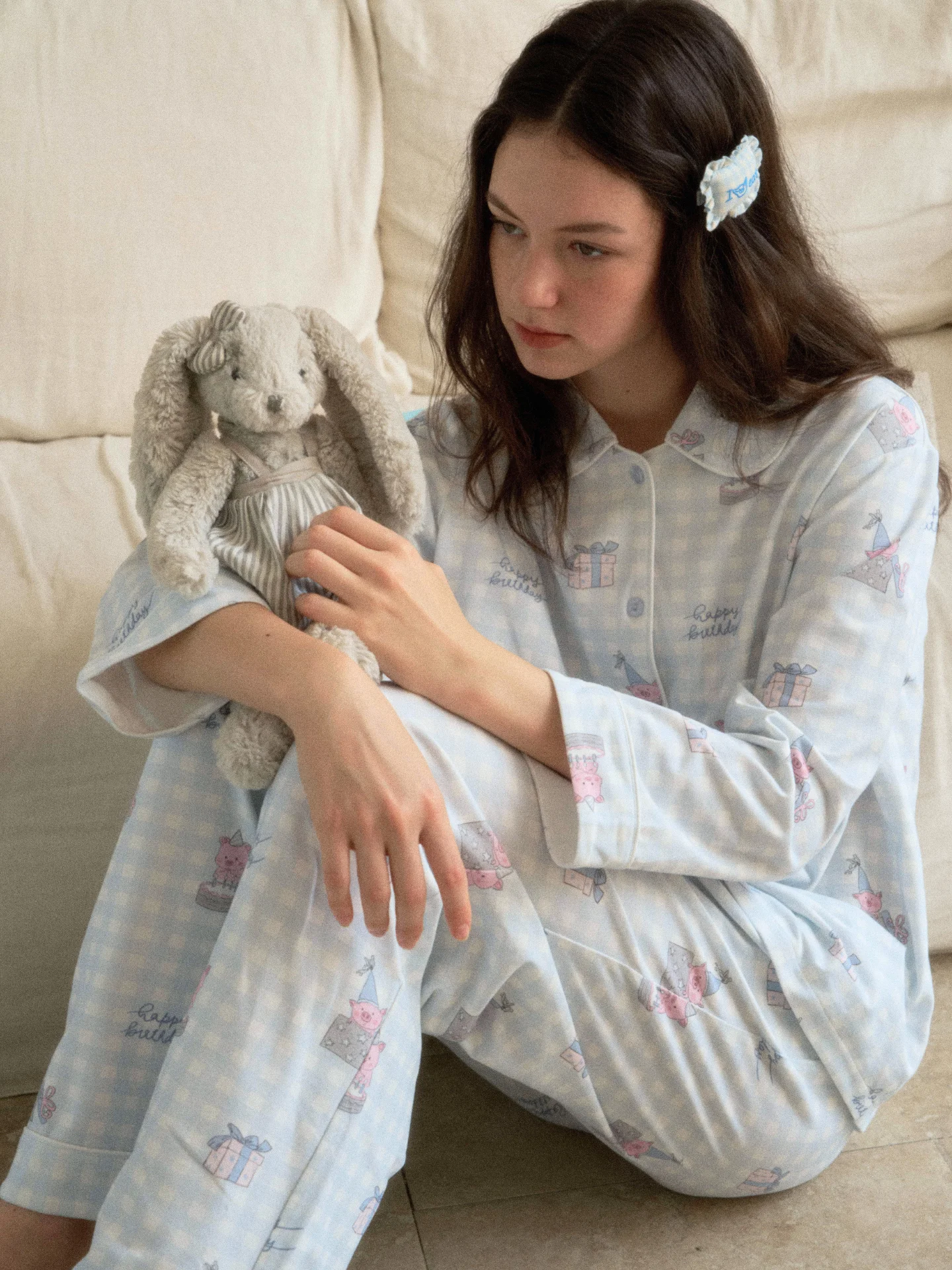 

Muabomb Original Pig Pyjamas Women's Long Sleeve Cotton Home Clothes Set Outwear Suitable Gift Soft Comfortable Korean Style