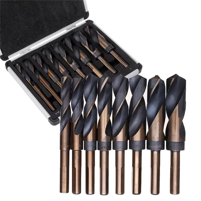 

8 PCS HSS Cobalt Silver and Deming Drill Bits Set Large Size 9/16 inch to 1 inch