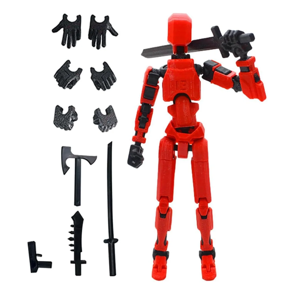 Robot Action Figure, 3D Printed with Full Articulation for Stop Motion Animation Red