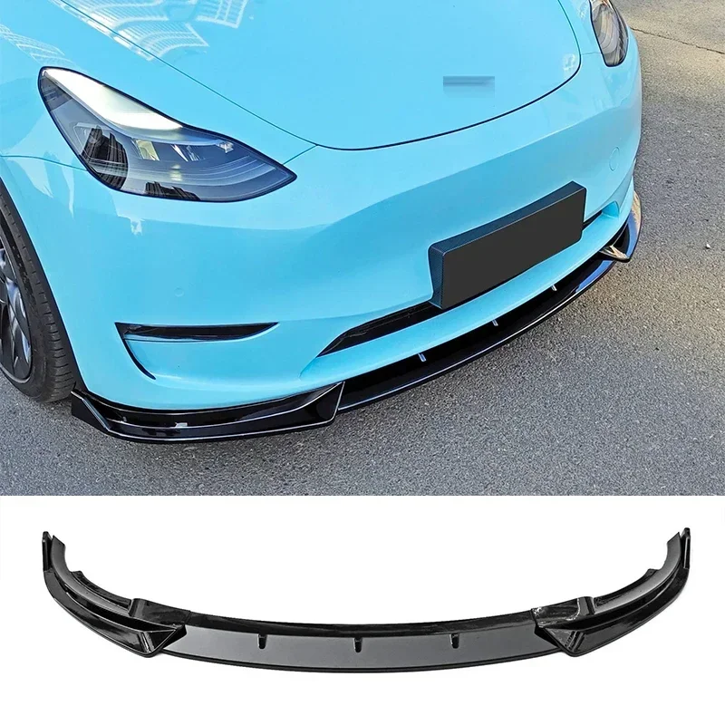 New! Front Splitter for Tesla Model Y Bumper Spoiler Car Body Kit 2021 22 23 Glossy Black Skirts Accessories