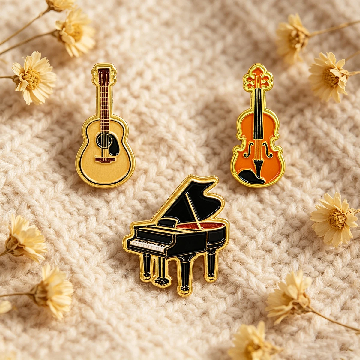 Classic Music Enamel Pin Retro Piano Guitar Violin Women Lapel Pins Badge on Backpack Clothing Accessories Fashion Jewelry Gifts - view 2