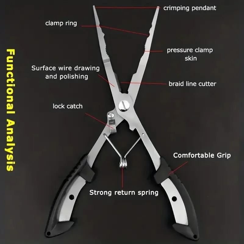 Stainless Steel Fishing Pliers with Non-Slip Handle and Hook Remover - Durable and Multifunctional Fishing Scissors