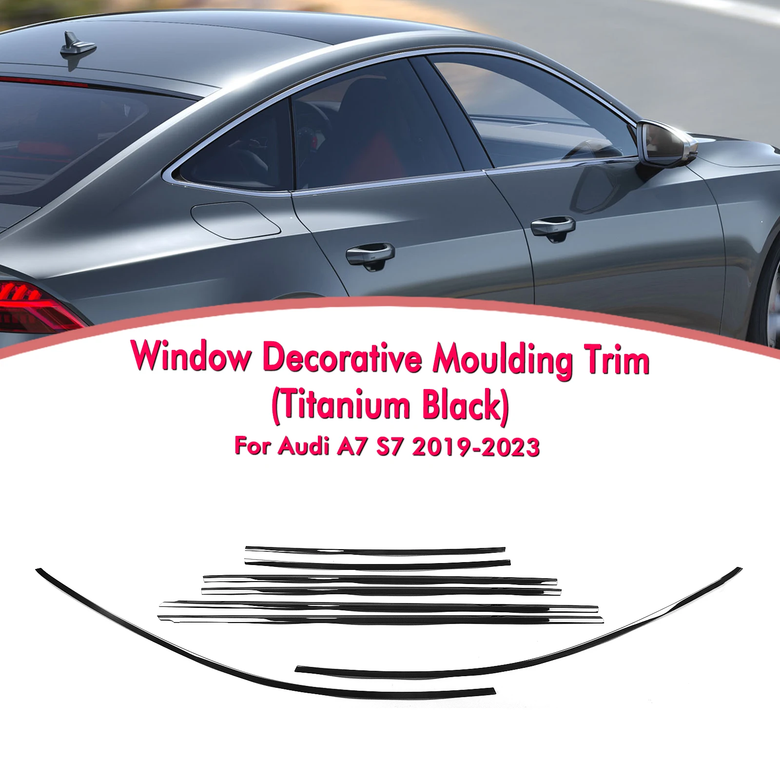 

Exterior Window Trim Strip Titanium Black Door Waterproof Seal Shade Moulding Decorative For Audi A7 S7 2019-2023