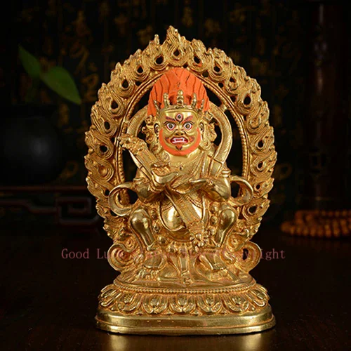 

TOP GOOD HOME family Talisman Buddhism full Gilding Gold-plated Two arm Maha Gala Buddha statue