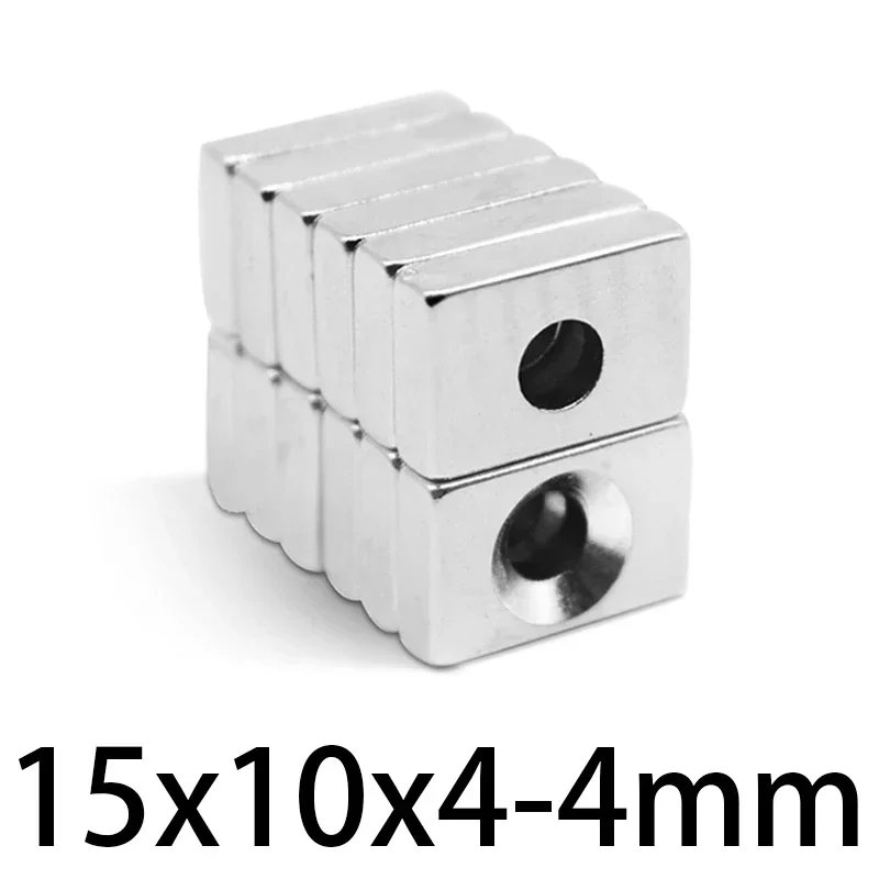 5/10/20/50PCS 15x10x4-4 15x10x5-4mm Block Super Strong Neodymium Magnet with Hole Powerful N35 Fishing Magnet Magnetic Sheet