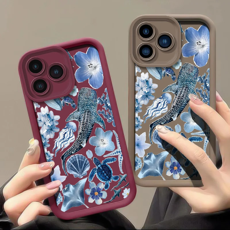 حافظة هاتف ناعمة مقاومة للصدمات لهاتف Xiaomi Poco M7 4G M6 Plus M5S C65 C61 C55 C51 C50 C40 C31 نمط زهرة السلحفاة البحرية الحوت كابا #1