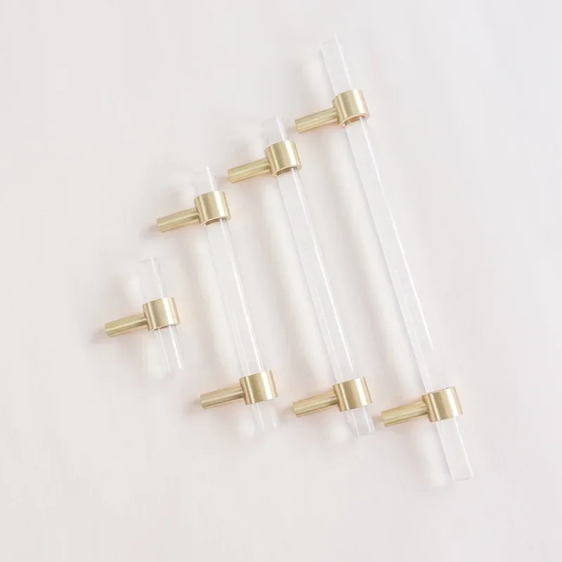 

Acrylic brass strip handle modern minimalist cabinet golden transparent drawer wardrobe furniture light luxury door handle