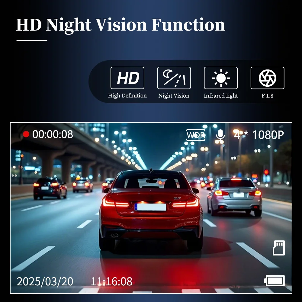 1080P WiFi Dash Cam 2/3 Lens Driving Recorder Car DVR wide angle Optional Rear Lens Camera Loop Recording Night Vision Black Box - view 6