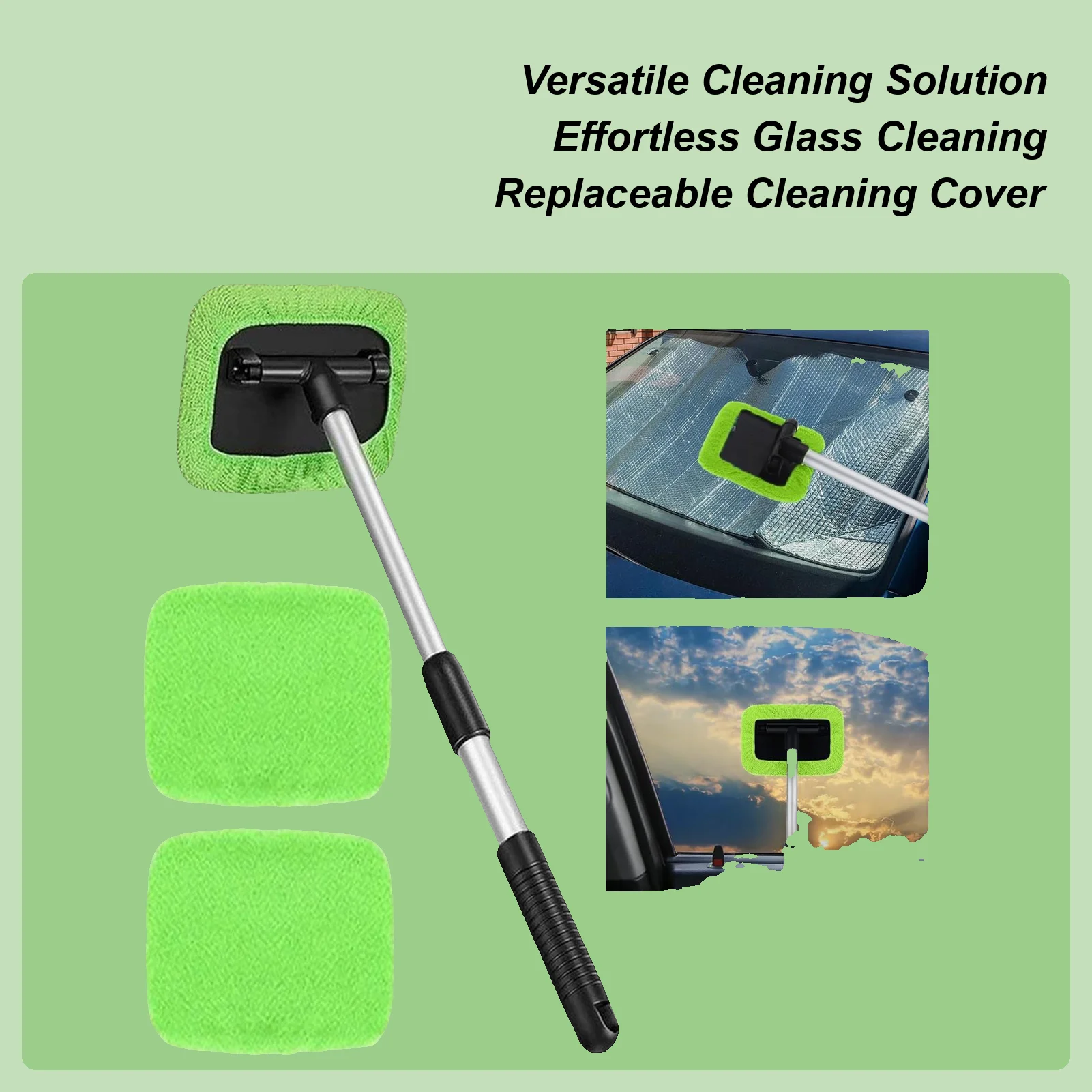 Telescoping Glass Cleaning Brush with 180 degree Swivel Head, Extendable Pole for High & Hard-to-Reach Windows, Car Windshields