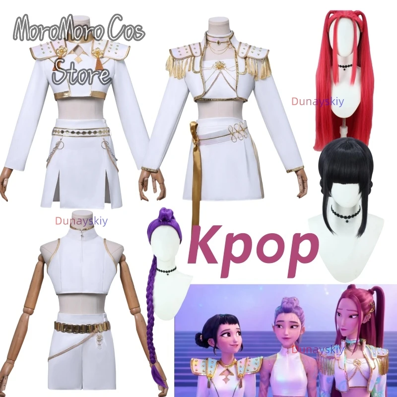 

In Stock Rumi Zoey Mira Cosplay Costume Huntrix WHAT IT SOUNDS LIKE Stage Kpop Demon White Korea Idol Sexy Mini Dress Halloween